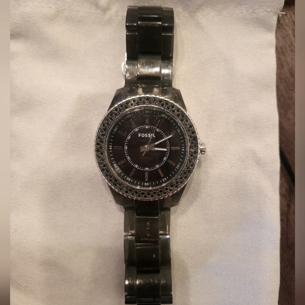 Fossil Women’s ES-2454 Black Crystals Semi-Transparent 37.8mm Watch
